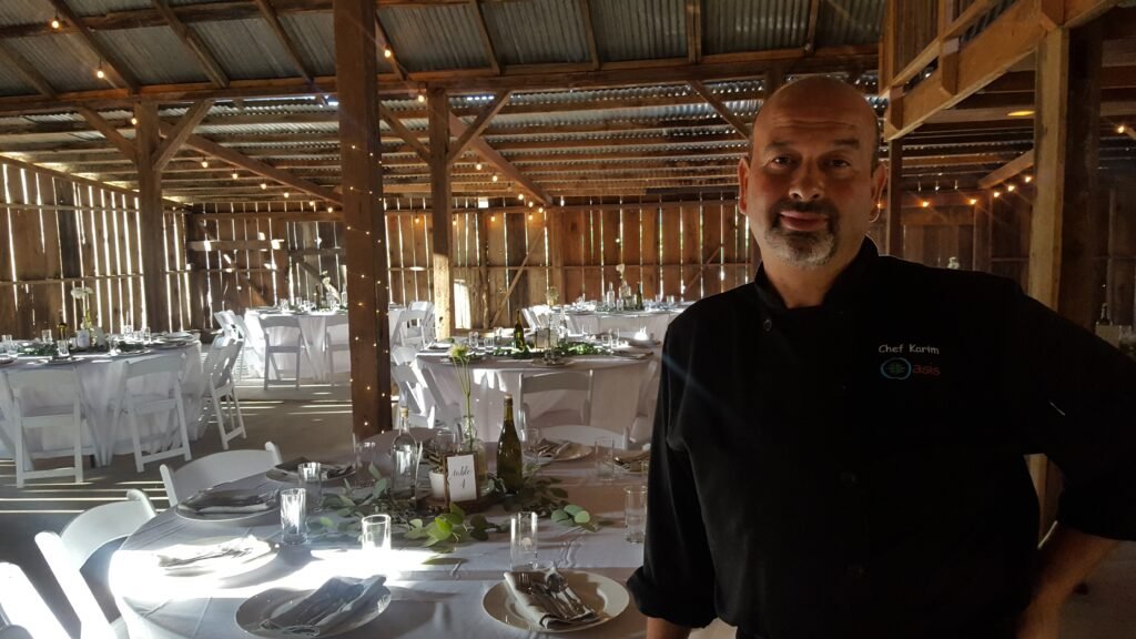 Chef Karim at a barn wedding venue